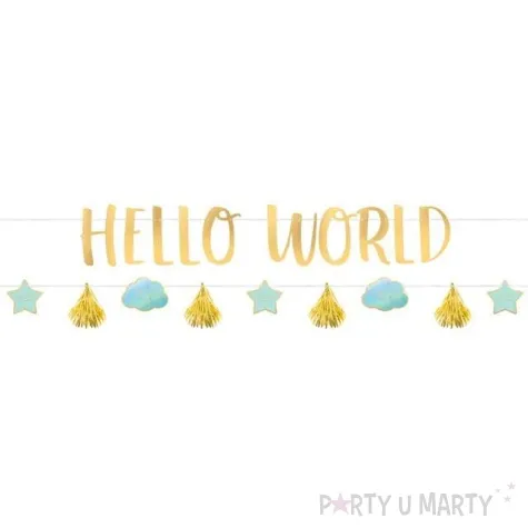 girlanda hello world chmurki i gwiazdki zloto blekitny amscan 176 8 cm