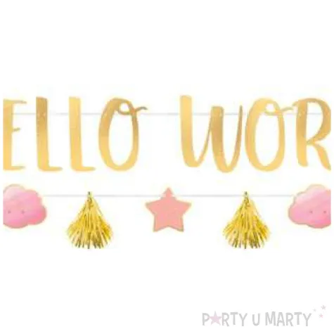 girlanda hello world chmurki i gwiazdki zloto rozowy amscan 176 8 cm