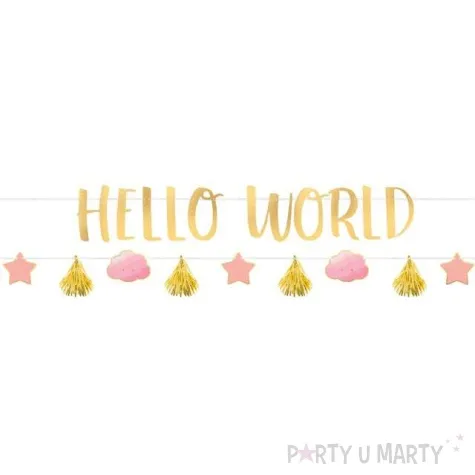 girlanda hello world chmurki i gwiazdki zloto rozowy amscan 176 8 cm
