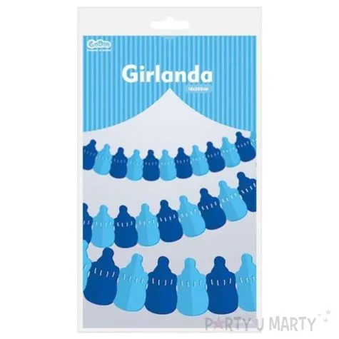 girlanda papierowa butelka ze smoczkiem blekitna 360 cm