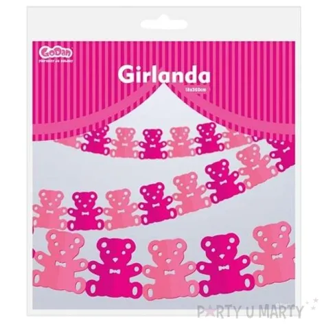 girlanda papierowa misie rozowa 360 cm