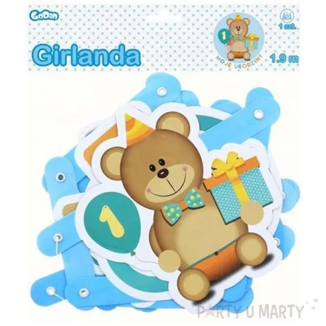 girlanda papierowa moje 1 urodziny niebieska 190 cm