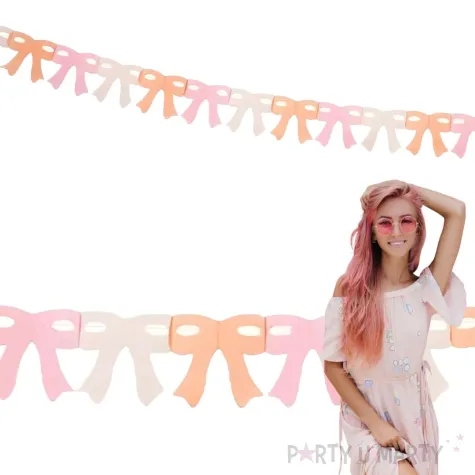 girlanda papierowa w kolorowe rozowo biale kokardki