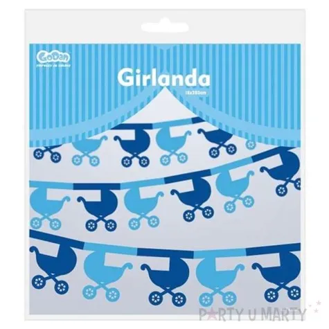 girlanda papierowa wozki niebieska 360 cm