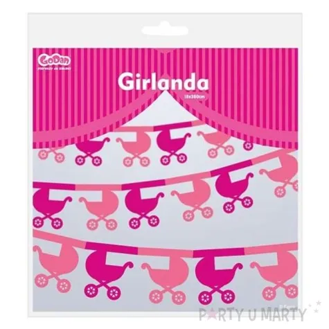 girlanda papierowa wozki rozowa 360 cm