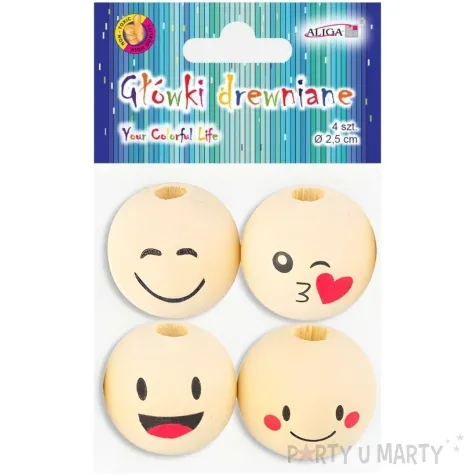 glowki drewniane emotki aliga 25mm 4 szt
