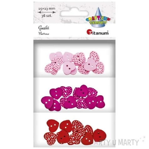 guziki serduszka drewniane rozowy titanum 36 szt