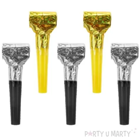 gwizdki holograficzne trabki srebrne i zlote godan 5 szt