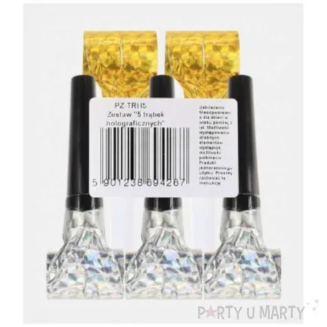 gwizdki holograficzne trabki srebrne i zlote godan 5 szt
