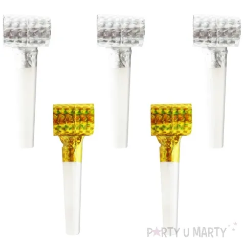 gwizdki zwijane holograficzne bialy ustnik zloty srebrny godan 5 szt