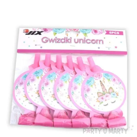 gwizdki zwijane jednorozce rozowy jix 6 szt