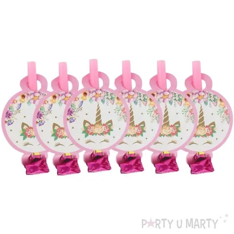 gwizdki zwijane jednorozce rozowy jix 6 szt