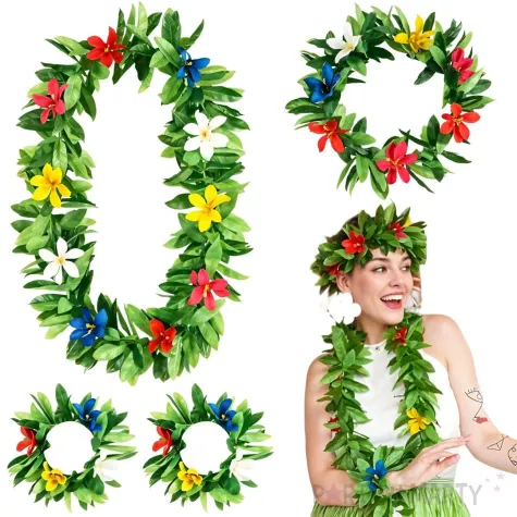 hawajski zestaw aloha na karnawal dodatki do stroju kwiatowy naszyjnik opaska bransoletki