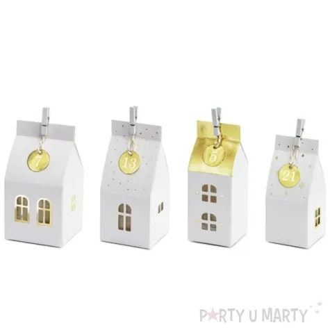 kalendarz adwentowy diy domki bialo zlote partydeco