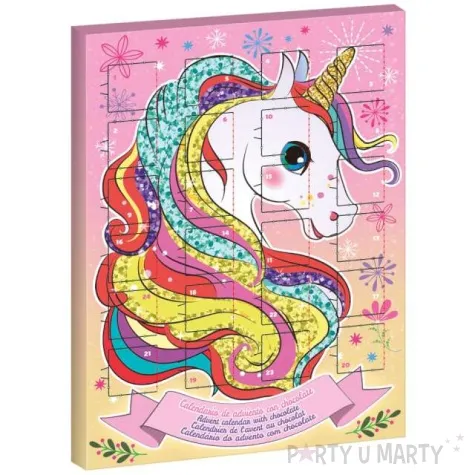 kalendarz adwentowy jednorozec z czekoladkami rozowy dekora