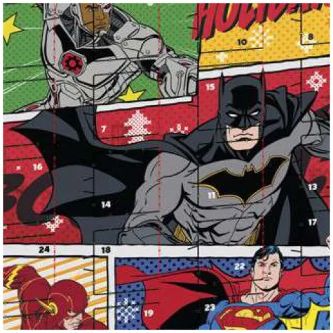 kalendarz adwentowy liga sprawiedliwosci dc z czekoladkami czerwony dekora