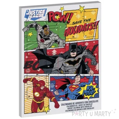 kalendarz adwentowy liga sprawiedliwosci dc z czekoladkami czerwony dekora