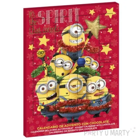 kalendarz adwentowy minionki z czekoladkami czerwony dekora
