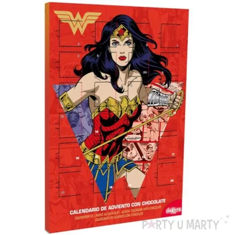 kalendarz adwentowy wonder woman z czekoladkami czerwony dekora