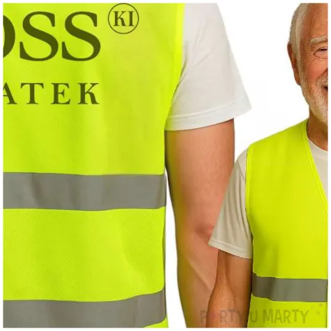 kamizelka odblaskowa ze smiesznym nadrukiem z napisem bosski 80 latek na prezent