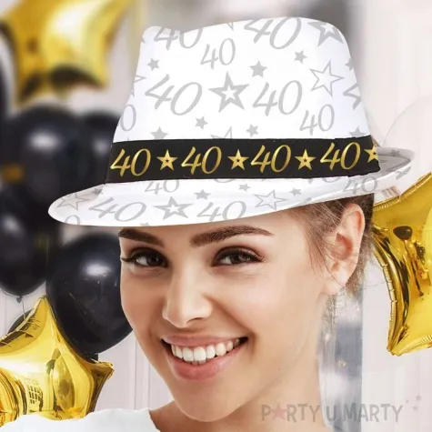 kapelusz 40 urodziny fedora bialy guirca