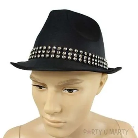 kapelusz czarny elegant lamowka z kamyczkow