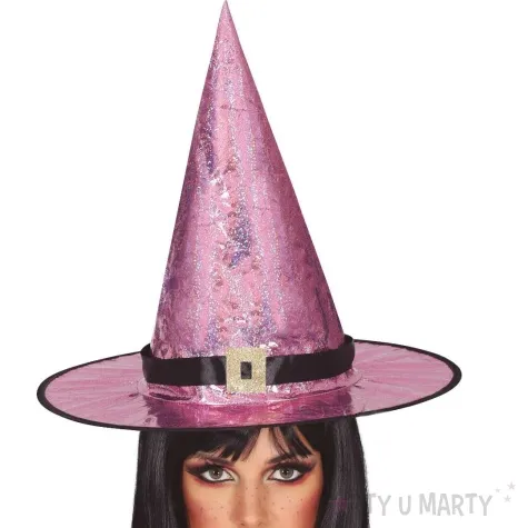 kapelusz czarownica brokatowy rozowy guirca