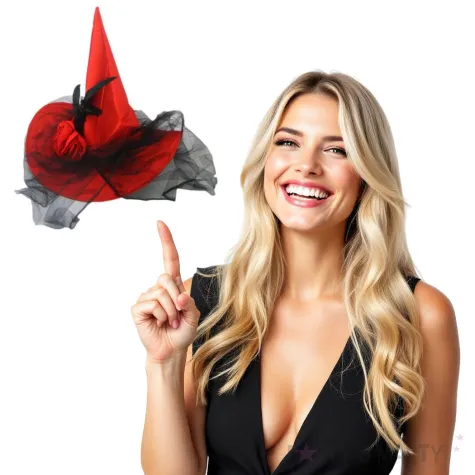 kapelusz czarownica deluxe z woalka czerwony arpex