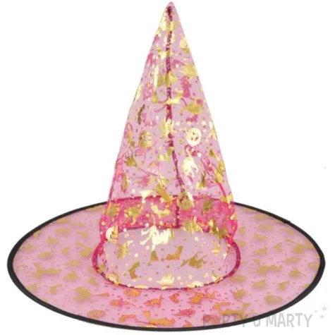 kapelusz czarownica dynie i nietoperze rozowy arpex
