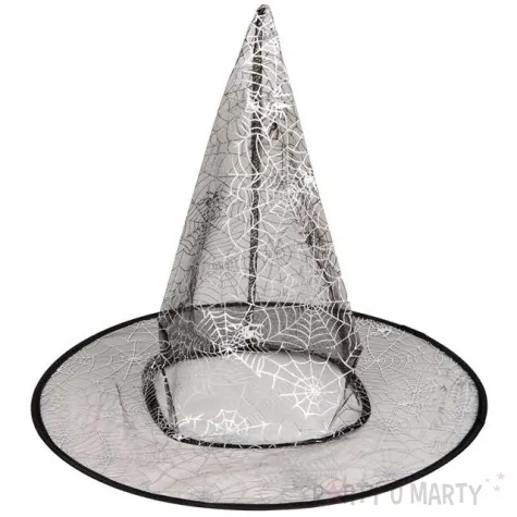 kapelusz czarownica pajeczyna przezroczysty srebrny czakos