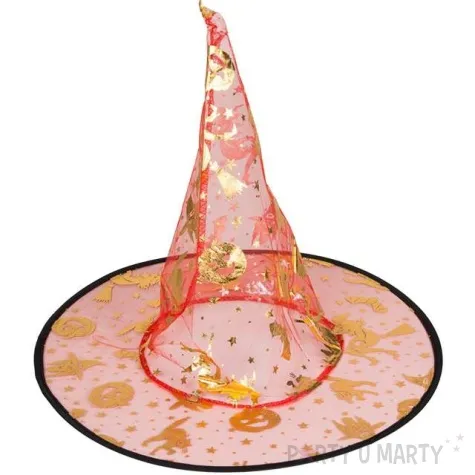 kapelusz czarownica przezroczysty czerwony czakos