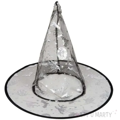 kapelusz czarownica przezroczysty srebrny czakos