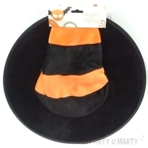 kapelusz czarownica welurowa w paski czarno pomaranczowy arpex