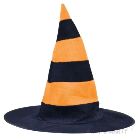 kapelusz czarownica welurowa w paski czarno pomaranczowy arpex