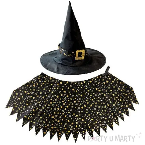 kapelusz czarownica z peleryna czarny widmann