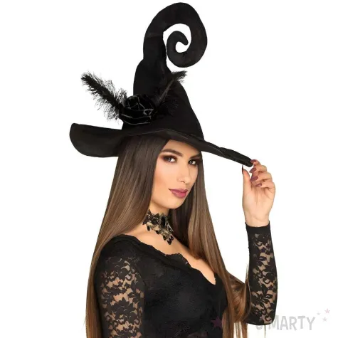 kapelusz czarownica z piorami czarny boland
