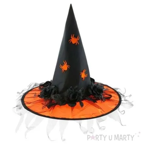 kapelusz czarownica z rozami pomaranczowy
