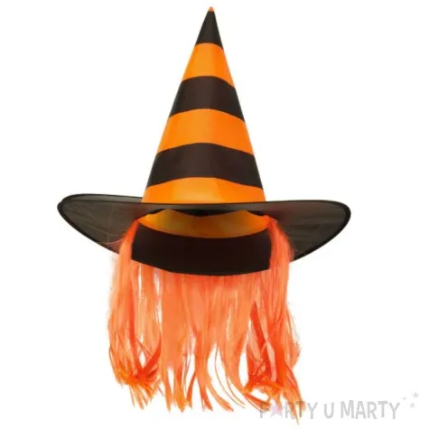 kapelusz czarownica z wlosami pomaranczowy amscan