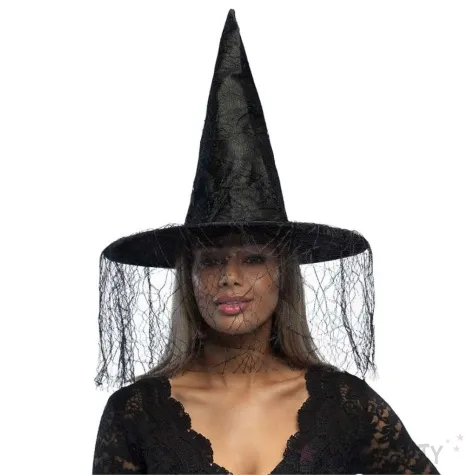 kapelusz czarownica z woalka czarny boland