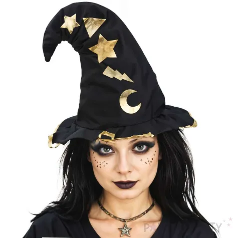 kapelusz czarownicy zlote gwiazdki czarny godan