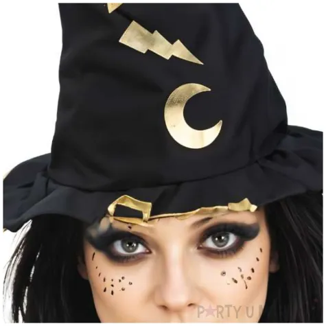 kapelusz czarownicy zlote gwiazdki czarny godan