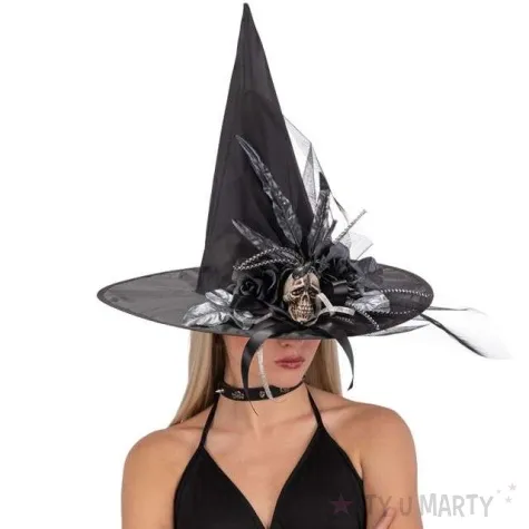 kapelusz czaszka z piorami czarny carnival toys