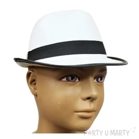 kapelusz gangster bialy z czarna lamowka rozmiar s