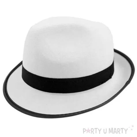 kapelusz gangster bialy z lamowka