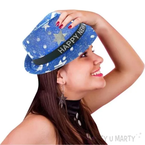 kapelusz happy new year sylwester niebiesko srebrny godan