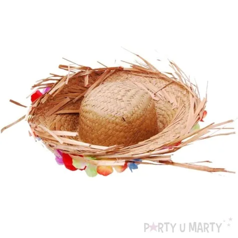 kapelusz hawajski pleciony z kwiatami aster