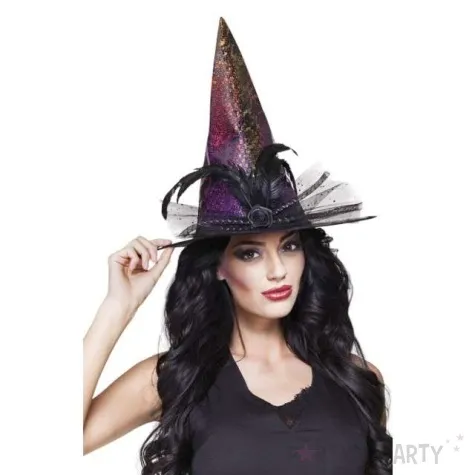 kapelusz holograficzna czarownica z woalka boland