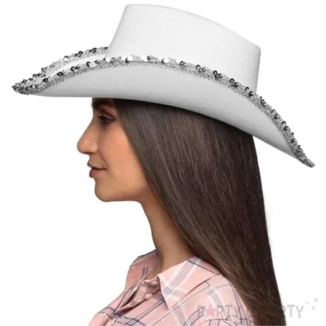 kapelusz kowboj cekiny bialy boland