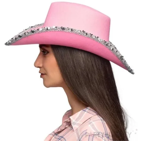 kapelusz kowboj cekiny rozowy boland