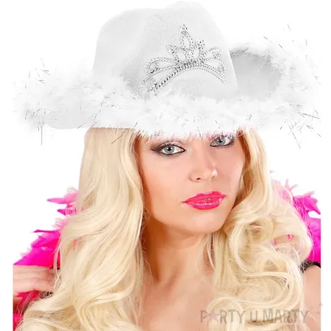 kapelusz kowboj tiara i marabou bialy widmann